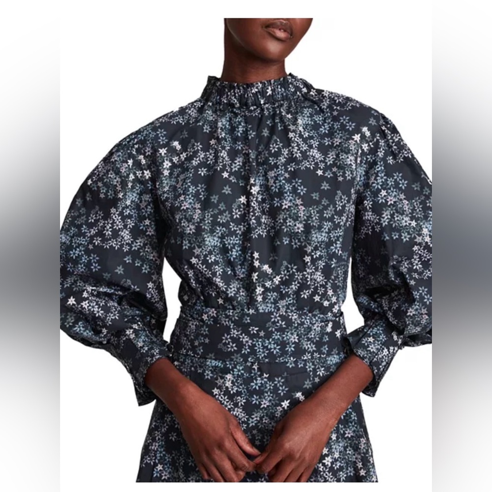 All Saints Black and Blue Floral Midi Dress - Picture 4 of 10